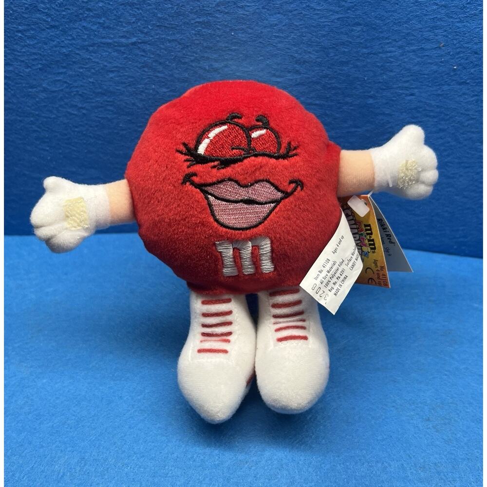 Vintage 1998 M&M Rikki Red 5" Plush Red Stuffed Toy with Tag And‎ Candy
